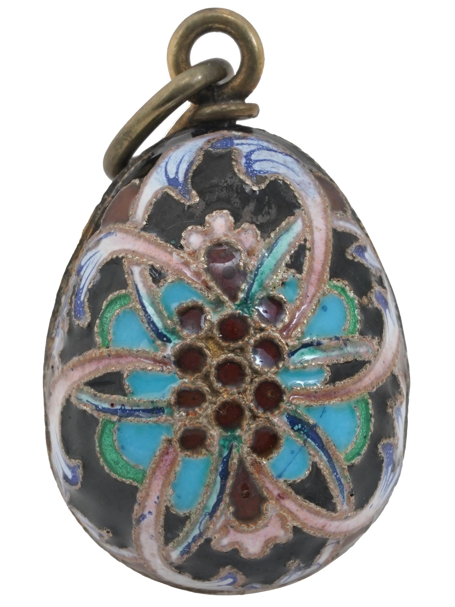 RUSSIAN GILT SILVER CLOISONNE ENAMEL EGG PENDANT PIC-1